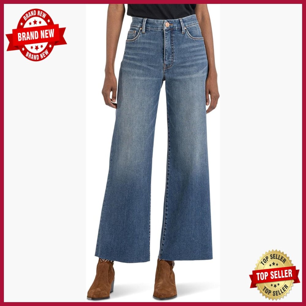 High Rise Wide Leg Jeans, Cotton Blend, 27 Inseam, 5 Pocket